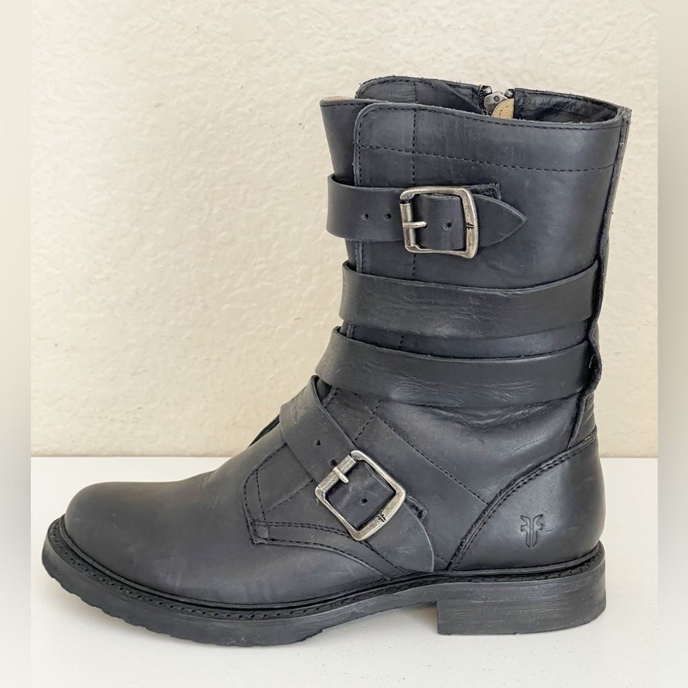 FRYE Veronica black leather combat Tanker Moto Boot 7 - Picture 7 of 17